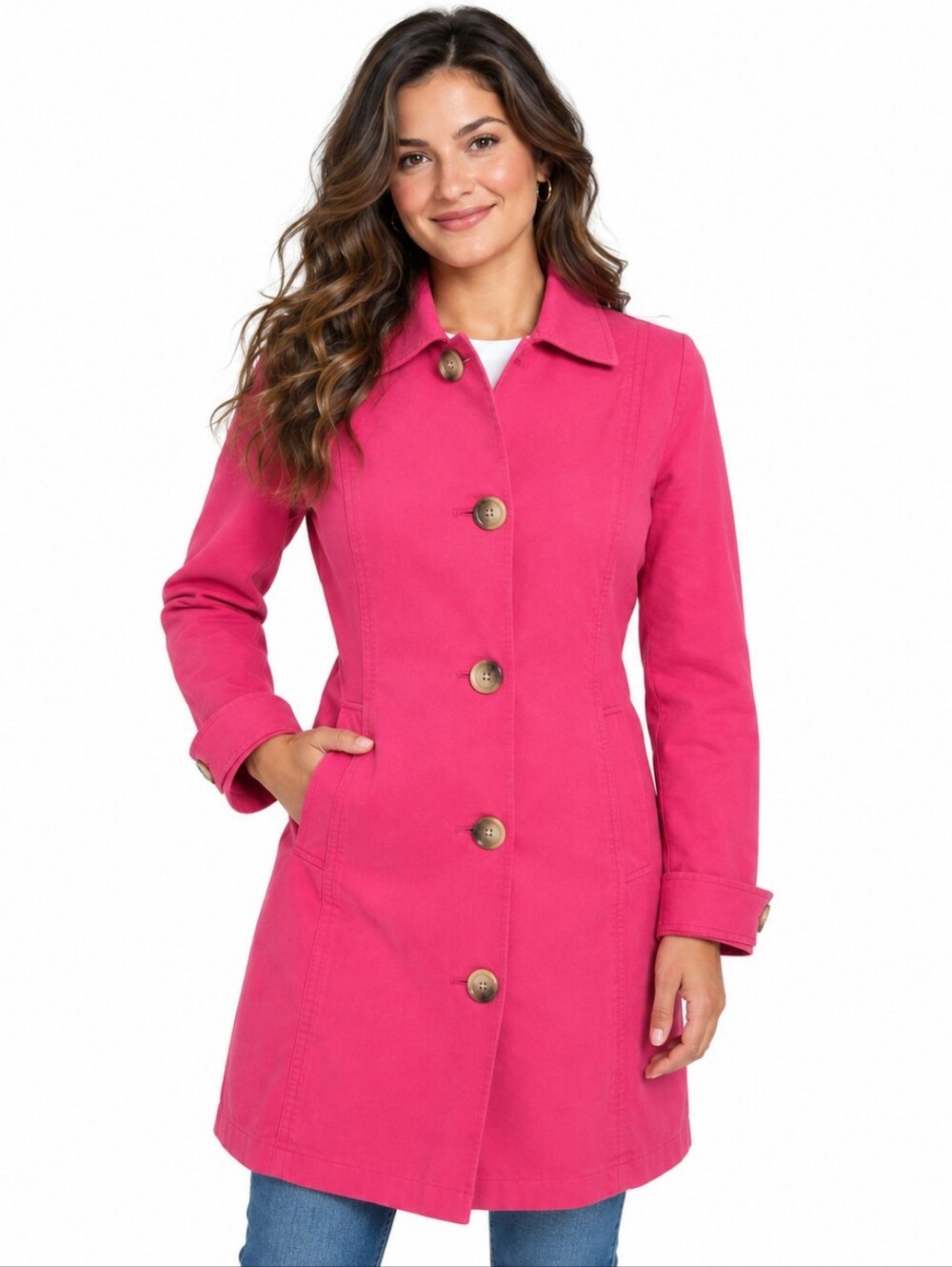Old Navy Trench Coat M Bubblegum Pink 100% Cotton Button Front Car Coat